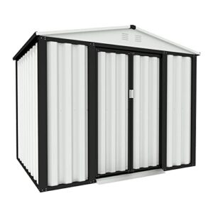incbruce 6×4 ft outdoor storage shed double sloping roof garden shed, galvanized metal storage shed with sliding door, metal shed kit with double doorknobs and air vents (white)