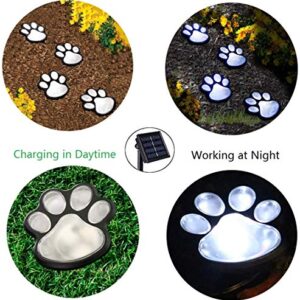 Paw Print Solar Outdoor Lights, Solar Lights Outdoor Waterproof Dog Paw Lights(Set of 4), Cat Puppy Animal Garden Lights Path Paw Lamp Walkway Lighting for Patio,Yard,Any Pet Lover(Solar White paw)