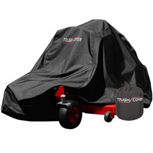 tough cover premium zero-turn mower cover heavy duty 600d marine grade fabric, universal fit lawn mower covers, protects against water, uv, dust, dirt, wind for outdoor protection (black)