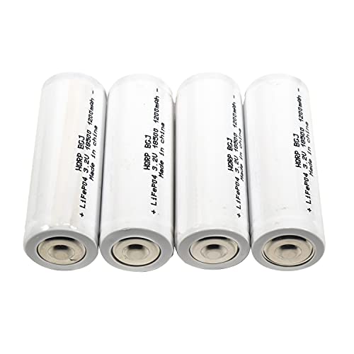 HQRP Battery 4-Pack 1200mAh IFR-18500 18500 3.2v LiFePO4 Lithium Phosphate compatible with Solar Garden Landscape Patio Light Spotlight Rechargeable Button Top without PCB 52mm