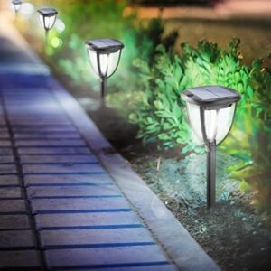 solar pathway lights outdoor, solar powered walkway lights dusk to dawn up to 12hrs, ip65 waterproof auto on/off soalr landscape path lighting decorative for garden yard patio lawn driveway -2 pack