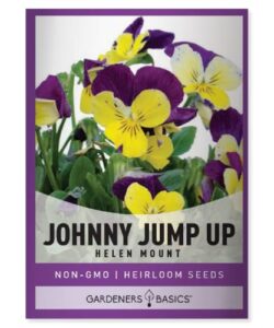 violet, johnny jump up flower seeds for planting – flower seed packet annual flower open pollinated, non-gmo variety- 1 gram seeds great for summer seeds for flower gardens by gardeners basics