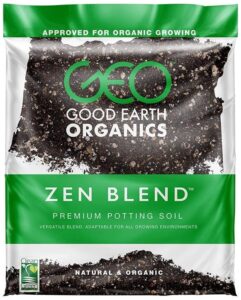 good earth organics, zen blend premium potting soil, organic all purpose seed starter soil for leafy greens, tomatoes & other seedlings, seeds and starts (2.5 gallon)
