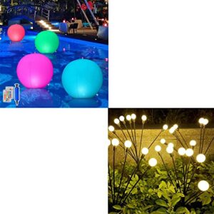 xiilsie 4pcs floating pool lights + new upgraded 4 pack 8 led solar garden lights