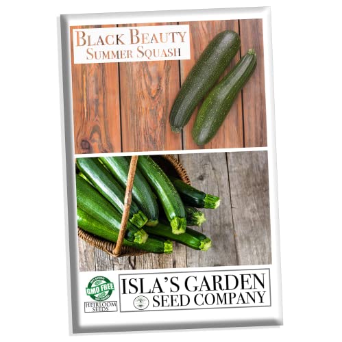 Black Beauty Summer Squash Seeds for Planting, 25+ Heirloom Seeds Per Packet, (Isla's Garden Seeds), Non GMO Seeds, Botanical Name: Cucurbita Pepo, Great Home Garden Gift