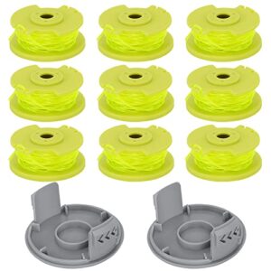 weed wacker string compatible for ryobi one plus+ ac80rl3, 11 ft/0.080 inch string trimmer twisted line, spool replacement for ryobi 18v, 24v, 40v cordless trimmers (9 spools+2 ac14hca caps cover)