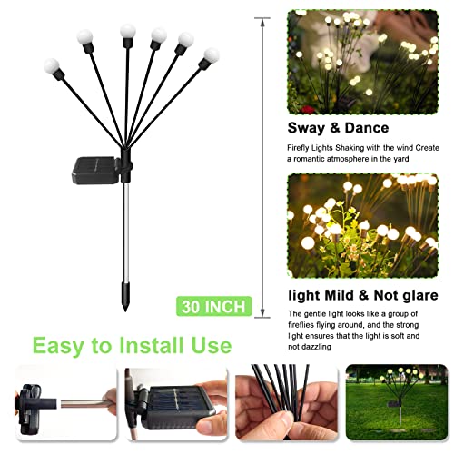 YOULESHU Solar Firefly lamp, Garden Lawn Firefly lamp, Outdoor Waterproof Solar lamp, Wind Swaying lamp, Solar Garden Light, Patio, Path, Lawn Decoration（4 Pack Warm Light）