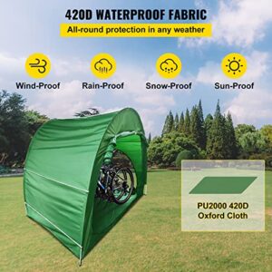 VEVOR Bike Cover Storage Tent, 420D Oxford Fabric Portable for 4 Bikes, Outdoor Waterproof Anti-Dust Bicycle Storage Shed, Heavy Duty for Bikes, Lawn Mower, and Garden Tools, w/ Carry Bag, Green