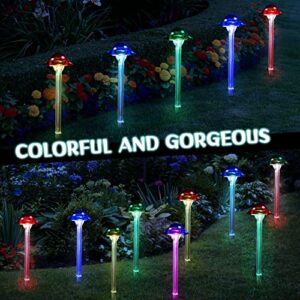 Zhehao 12 Pieces Mushroom Solar Lights Outdoor Mushroom Garden Pathway Solar Lights Waterproof Solar Decorative RGB Colorful Bright Light for Lawn Walkway Yard Decoration