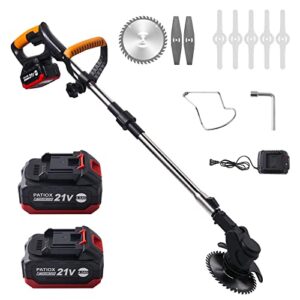 Battery Powered Weed Wacker Cordless- Electric Weed Trimmer Rechargeable- Two 4.0 Ah Battery Operated Weed Whacker Cordless 21V Grass Edger Trimmer with Blade and Charger - Lawn Yard Garden