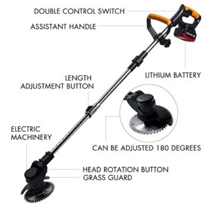 Battery Powered Weed Wacker Cordless- Electric Weed Trimmer Rechargeable- Two 4.0 Ah Battery Operated Weed Whacker Cordless 21V Grass Edger Trimmer with Blade and Charger - Lawn Yard Garden