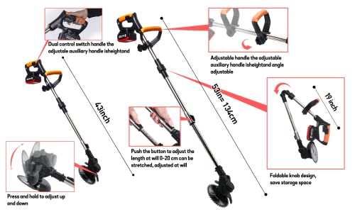 Battery Powered Weed Wacker Cordless- Electric Weed Trimmer Rechargeable- Two 4.0 Ah Battery Operated Weed Whacker Cordless 21V Grass Edger Trimmer with Blade and Charger - Lawn Yard Garden