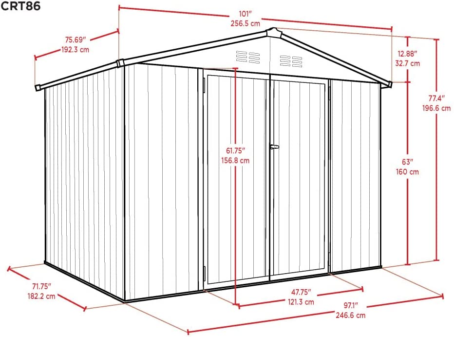 Cover-It 8x6 Metal Outdoor Galvanized Steel Storage Shed with Swinging Double Lockable Doors for Backyard or Patio Storage of Bikes, Grills, Supplies, Tools, Toys, for Lawn, Garden, and Camping, Tan