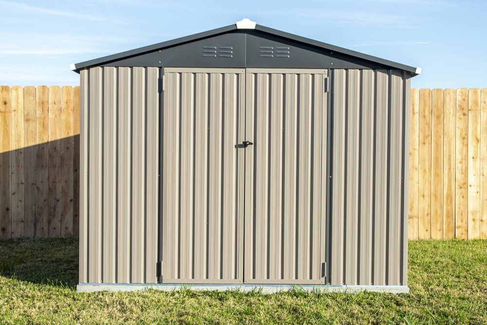 Cover-It 8x6 Metal Outdoor Galvanized Steel Storage Shed with Swinging Double Lockable Doors for Backyard or Patio Storage of Bikes, Grills, Supplies, Tools, Toys, for Lawn, Garden, and Camping, Tan