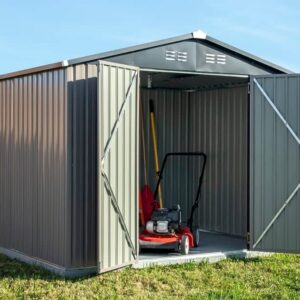 Cover-It 8x6 Metal Outdoor Galvanized Steel Storage Shed with Swinging Double Lockable Doors for Backyard or Patio Storage of Bikes, Grills, Supplies, Tools, Toys, for Lawn, Garden, and Camping, Tan