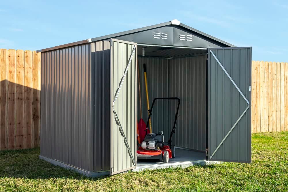 Cover-It 8x6 Metal Outdoor Galvanized Steel Storage Shed with Swinging Double Lockable Doors for Backyard or Patio Storage of Bikes, Grills, Supplies, Tools, Toys, for Lawn, Garden, and Camping, Tan