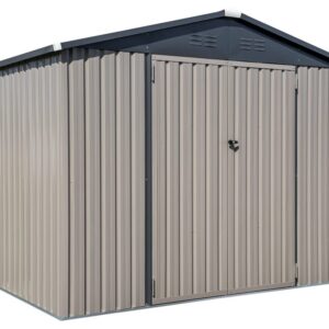 Cover-It 8x6 Metal Outdoor Galvanized Steel Storage Shed with Swinging Double Lockable Doors for Backyard or Patio Storage of Bikes, Grills, Supplies, Tools, Toys, for Lawn, Garden, and Camping, Tan