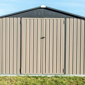 Cover-It 8x6 Metal Outdoor Galvanized Steel Storage Shed with Swinging Double Lockable Doors for Backyard or Patio Storage of Bikes, Grills, Supplies, Tools, Toys, for Lawn, Garden, and Camping, Tan