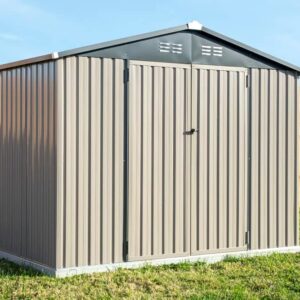 Cover-It 8x6 Metal Outdoor Galvanized Steel Storage Shed with Swinging Double Lockable Doors for Backyard or Patio Storage of Bikes, Grills, Supplies, Tools, Toys, for Lawn, Garden, and Camping, Tan