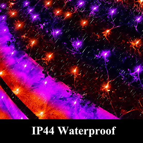 Vicila LED Net Light Halloween Decor Mesh Lights, Tree Warp Fairy Lights Outdoor Hanging String Light for Home, Bedroom, Christmas, Garden, Walkway, Bushes Decor-9.8ft x 6.6ft(Purple&Orange)