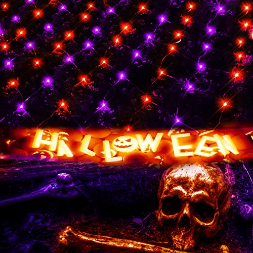 Vicila LED Net Light Halloween Decor Mesh Lights, Tree Warp Fairy Lights Outdoor Hanging String Light for Home, Bedroom, Christmas, Garden, Walkway, Bushes Decor-9.8ft x 6.6ft(Purple&Orange)