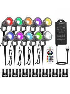 zuckeo landscape lights 6w rgb remote control led landscape lighting with 12v 24v low voltage transformer waterproof 16 color-changing garden pathway decorative lights for indoors outdoors (10 pack)