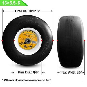 HORSESHOE New 13x6.50-6 Flat Free Smooth Tire on Steel Wheel for Residential Riding Lawn Mower (Deck Less Than 44") Garden Tractor - Center hub 4"-7.1" - Bore ID 3/4" 135006 (1)