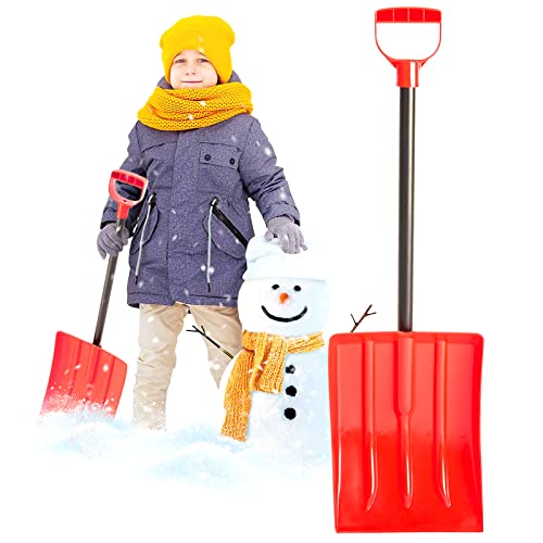 Kids' Snow Shovel – Steel Shaft with Ergonomic Handle – Snow Shovel for Kids Red – Works Great for The Car as an Emergency Shovel for Home Garage & Garden