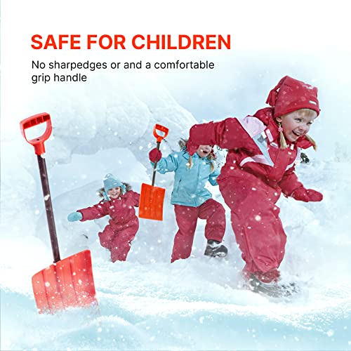 Kids' Snow Shovel – Steel Shaft with Ergonomic Handle – Snow Shovel for Kids Red – Works Great for The Car as an Emergency Shovel for Home Garage & Garden