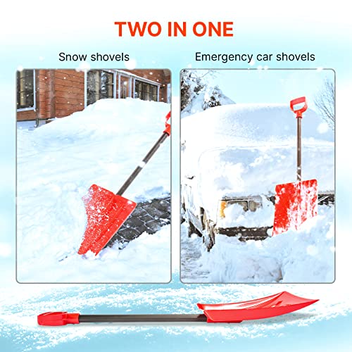 Kids' Snow Shovel – Steel Shaft with Ergonomic Handle – Snow Shovel for Kids Red – Works Great for The Car as an Emergency Shovel for Home Garage & Garden