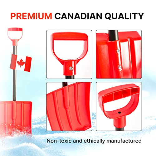 Kids' Snow Shovel – Steel Shaft with Ergonomic Handle – Snow Shovel for Kids Red – Works Great for The Car as an Emergency Shovel for Home Garage & Garden