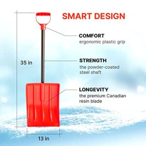 Kids' Snow Shovel – Steel Shaft with Ergonomic Handle – Snow Shovel for Kids Red – Works Great for The Car as an Emergency Shovel for Home Garage & Garden