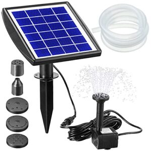 ganeen 2.0 w 200 l/ h solar fountain pump solar bird bath fountain with panel solar powered floating pump with 5 nozzles and 3.2 feet silicone clear tubing for pond fountain garden water cycling