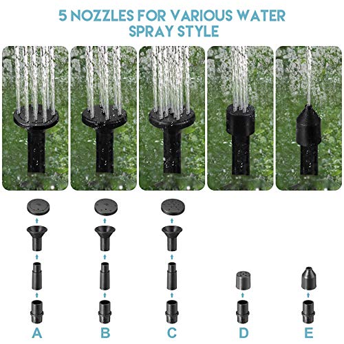 Ganeen 2.0 W 200 L/ H Solar Fountain Pump Solar Bird Bath Fountain with Panel Solar Powered Floating Pump with 5 Nozzles and 3.2 Feet Silicone Clear Tubing for Pond Fountain Garden Water Cycling