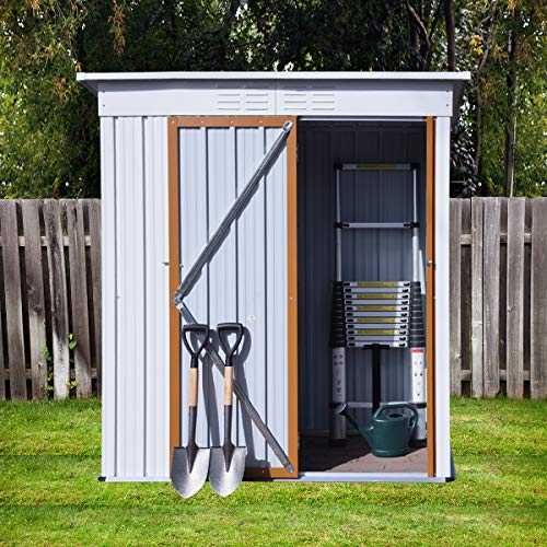 UBGO Outdoor Storage Shed,Vertical Storage Shed,Galvanized Metal Garden Shed with Lockable Doors, Tool Storage Shed for Patio Lawn Backyard Trash Cans(5 X 3 Ft)