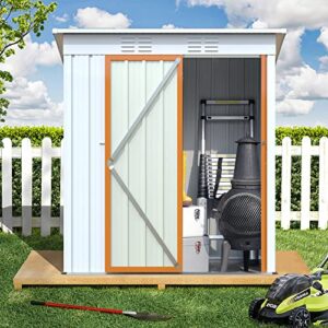 UBGO Outdoor Storage Shed,Vertical Storage Shed,Galvanized Metal Garden Shed with Lockable Doors, Tool Storage Shed for Patio Lawn Backyard Trash Cans(5 X 3 Ft)