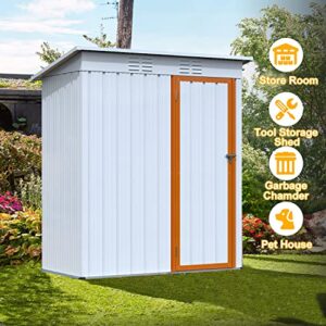 UBGO Outdoor Storage Shed,Vertical Storage Shed,Galvanized Metal Garden Shed with Lockable Doors, Tool Storage Shed for Patio Lawn Backyard Trash Cans(5 X 3 Ft)