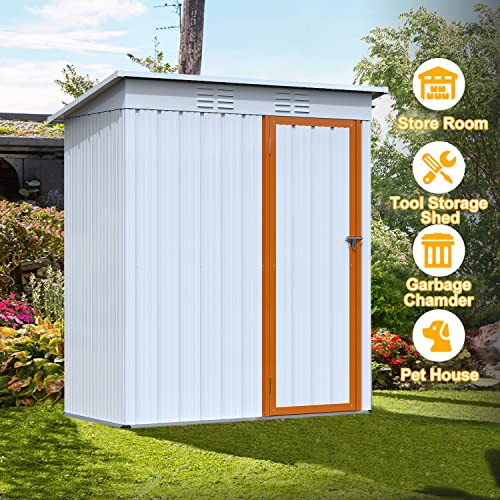 UBGO Outdoor Storage Shed,Vertical Storage Shed,Galvanized Metal Garden Shed with Lockable Doors, Tool Storage Shed for Patio Lawn Backyard Trash Cans(5 X 3 Ft)