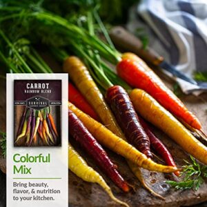 Survival Garden Seeds - Rainbow Blend Carrot Seed for Planting - Packet with Instructions to Plant and Grow White, Yellow, Red, Orange & Purple Carrots in Your Home Vegetable Garden - Non-GMO Heirloom