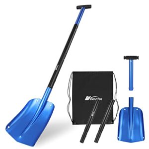 43″ aluminum snow shovel for car trunk, 4 sections collapsible design garden/sport utility shovel portable snow scoop sand mud snow removal tool for camping & outdoor activities (blue)