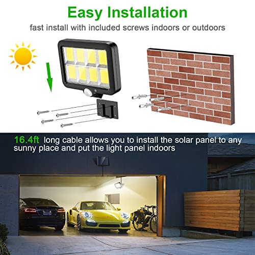 Solar Motion Sensor Light Outdoor, 320 Bright COB LED, 16.4Ft Cable, 3 Working Mode, Adjustable Solar Panel, Wired Solar Powered Security Flood Lights for Indoor Use, Wall, Yard, Garage, Garden(2 Set)