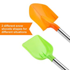 2 Pieces Orange Green Beach Shovel, 12.5 Inch Stainless Stain Plastic Sand Shovel Jumbo Large Sturdy Garden Shovel Snow Shovel with Long Handle for Garden Sand Snow