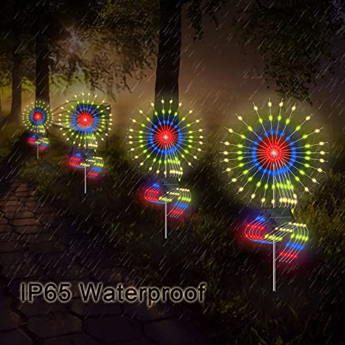 Skcoipsra 2 Pack Solar Garden Lights, 400LEDs Solar Fireworks Lights with 8 Lighting Modes and Remote Control, Waterproof Solar Starburst String Lights for Walkway, Garden, Patio, Multi-Colored