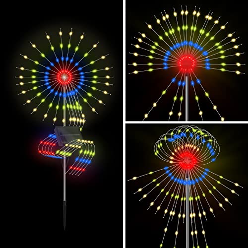 Skcoipsra 2 Pack Solar Garden Lights, 400LEDs Solar Fireworks Lights with 8 Lighting Modes and Remote Control, Waterproof Solar Starburst String Lights for Walkway, Garden, Patio, Multi-Colored