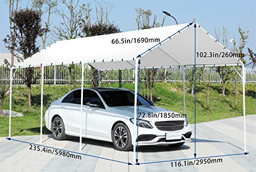 Carport Heavy Duty Canopy Tent 10x20 Car Port Metal Carport Kits Boat Shelter Tent with 6 Reinforced Steel Legs Outdoor Canopy for Party, Wedding, Garden