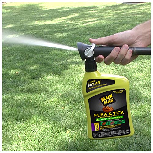 Black Flag Flea and Tick Killer Concentrate Yard Treatment, 32 Ounces, Ready To Spray, Quickflip Hose End Sprayer