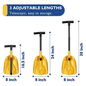 Folding Snow Shovel for Car Aluminum Lightweight Emergency Shovel Kit with Ice Scraper Brush and Metal T-Handle Portable Snow Removel Tool for Garden Camping Truck Yellow