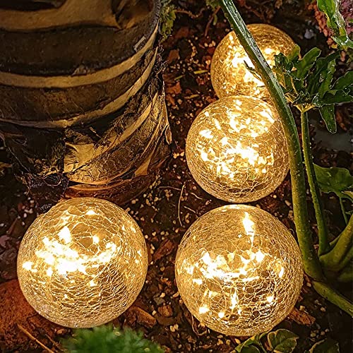 TOMEX Solar Garden Lights, Cracked Glass Ball Waterproof Warm White LED for Outdoor Decor Decorations Pathway Patio Yard Lawn, 1Pack (3.9")