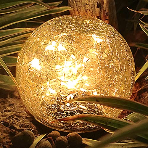 TOMEX Solar Garden Lights, Cracked Glass Ball Waterproof Warm White LED for Outdoor Decor Decorations Pathway Patio Yard Lawn, 1Pack (3.9")