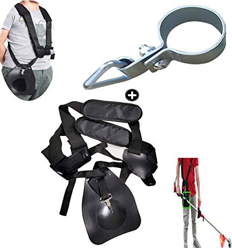 Trimmer Shoulder Strap Harness, Weed Eater Strap Harness + Weed Eater Strap Clamp, Comfort Strap Double Shoulder Garden, for Fits Trimmer Harness Shoulder Strap Garden Lawn Cutter Accessories